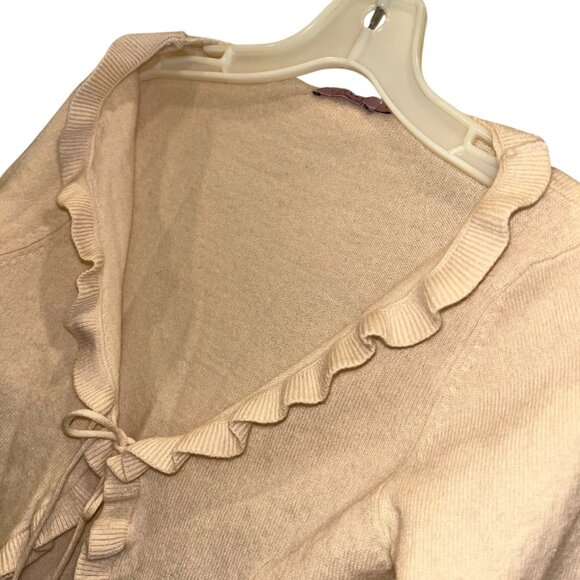 calypso st barth peach 100% Cashmere tie front shrug sweater ruffle trim S - Picture 4 of 5